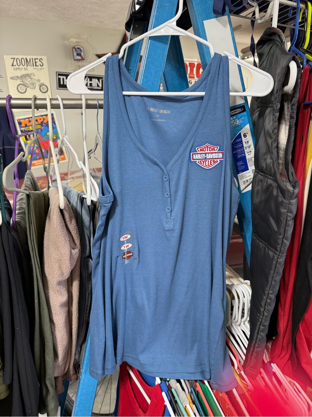 Harley-Davidson Blue Women's Sleeveless Henley Tank with Logo Patch